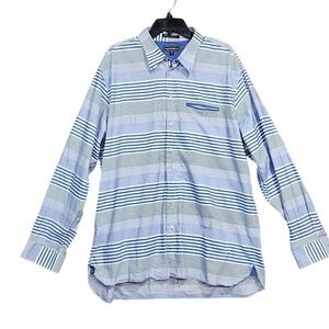 Paul Fredrick Button Down Shirt XXLT‎ Blue White Stripe  Long Sleeve Cotton